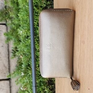 LOEWE Anagram Tassel Women's Long Wallet Champagne Gold Leather